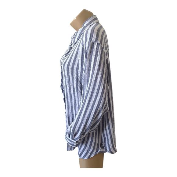 JANE AND DELANCEY Womens Plus Size 1X Striped Convertible Button Up Collar Shirt - Picture 2 of 9